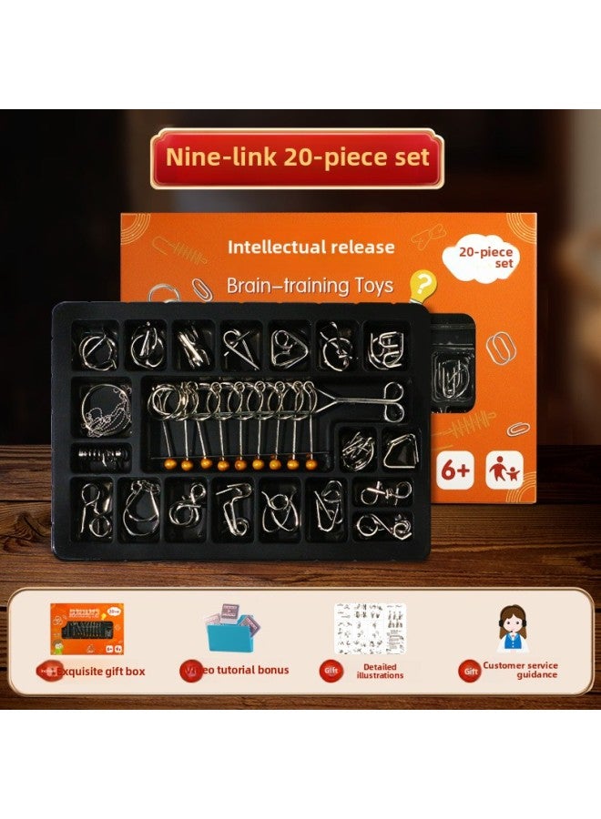 Luban Lock Kongming Lock Full Set Of Children's Educational Toys For Primary School Students Over 10 Years Old 12 Mortise And Tenon Building Blocks Birthday Gift-Color:Thickened Solution Ring 20 Piece Set 【exquisite Gift Box】】 - Image 1