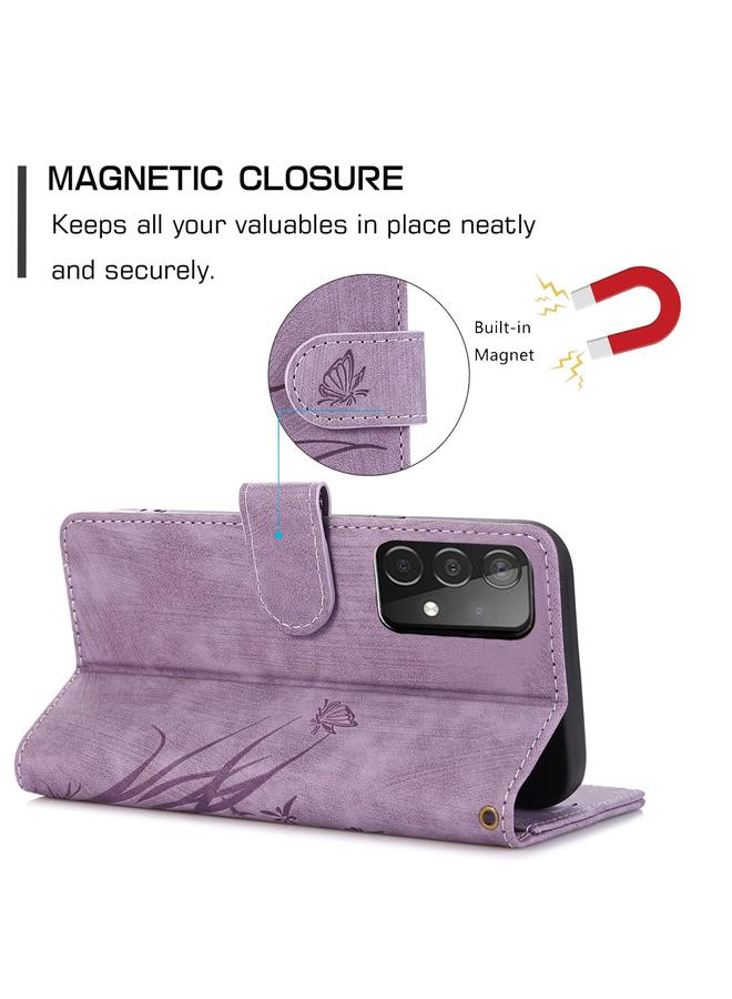 S-TOP Case For Samsung Galaxy A52 4G/5G Orchid Butterfly Embossed Leather Phone Case - Image 5