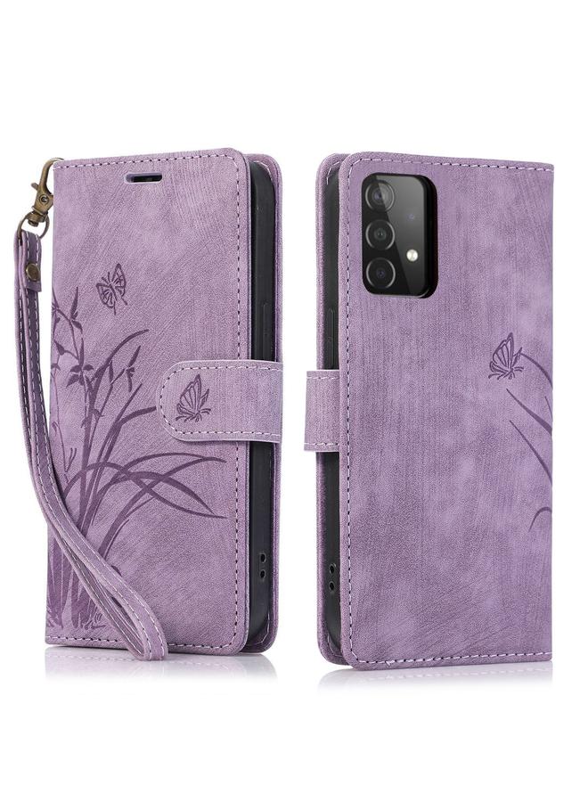 S-TOP Case For Samsung Galaxy A52 4G/5G Orchid Butterfly Embossed Leather Phone Case - Image 1