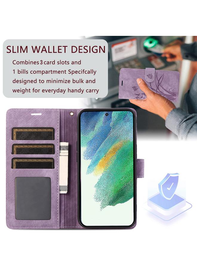 S-TOP Case For Samsung Galaxy A52 4G/5G Orchid Butterfly Embossed Leather Phone Case - Image 4