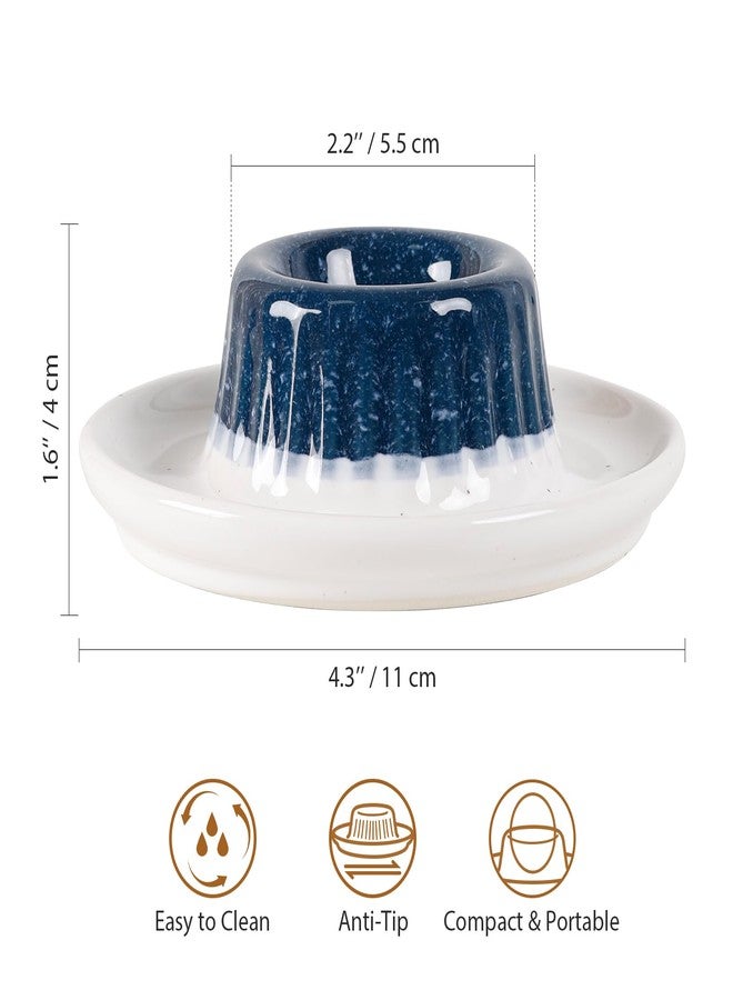INGOFIN 2 Pcs Ceramic Egg Cups, Soft Boiled Egg Holders Set, Classic Porcelain Stackable, Easy to Clean Tray, Decorative Serving Dish for Breakfast, Easter or Kitchen, Starry Blue&Beige - Image 2