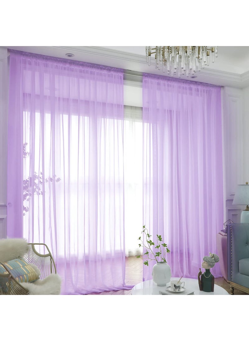 L&TEC Window Purple Sheer Curtains 145 Inches Long 2 Panels Sheer Curtain Basic Rod Pocket Panel for Bedroom Children Living Room Yard Kitchen (Purple  52"" W x 145"" L | 2 pcs)  - Image 1