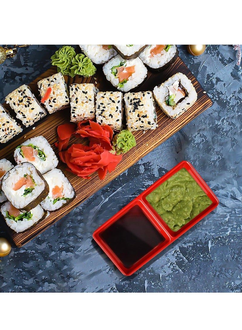 SOLARAE Dual Soy Sauce Dish, 10 Oz Dual Dipping Dish Bowls, Melamine Two Compartments Plate Sauce Dishes for Restaurant Kitchen Appetizers Nuts Sauce Ketchup Wasabi 14Pcs - Image 3