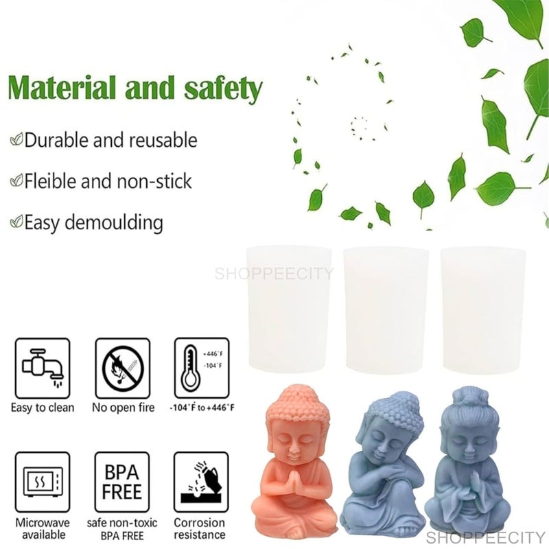 Shoppeecity Candle Mold I 3D Cute Little Buddha Mold Monk Shape Silicone Scented Wax Mould I for DIY Handmade Ornament Cake Dcor Aromatherapy Soap Resin Art Craft Making Wedding Party Decoration budhha Mould budhha Candle Mold Buddha Mould3pcs Buddha Candle Mold - Image 2