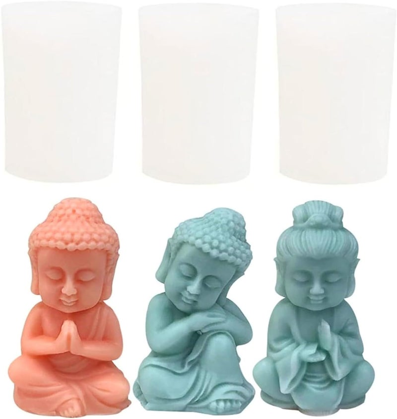 Shoppeecity Candle Mold I 3D Cute Little Buddha Mold Monk Shape Silicone Scented Wax Mould I for DIY Handmade Ornament Cake Dcor Aromatherapy Soap Resin Art Craft Making Wedding Party Decoration budhha Mould budhha Candle Mold Buddha Mould3pcs Buddha Candle Mold - Image 1