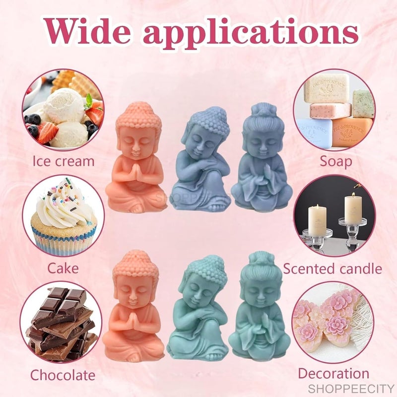 Shoppeecity Candle Mold I 3D Cute Little Buddha Mold Monk Shape Silicone Scented Wax Mould I for DIY Handmade Ornament Cake Dcor Aromatherapy Soap Resin Art Craft Making Wedding Party Decoration budhha Mould budhha Candle Mold Buddha Mould3pcs Buddha Candle Mold - Image 5