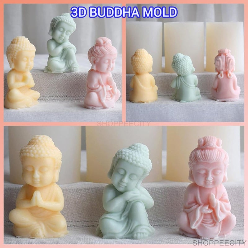 Shoppeecity Candle Mold I 3D Cute Little Buddha Mold Monk Shape Silicone Scented Wax Mould I for DIY Handmade Ornament Cake Dcor Aromatherapy Soap Resin Art Craft Making Wedding Party Decoration budhha Mould budhha Candle Mold Buddha Mould3pcs Buddha Candle Mold - Image 3