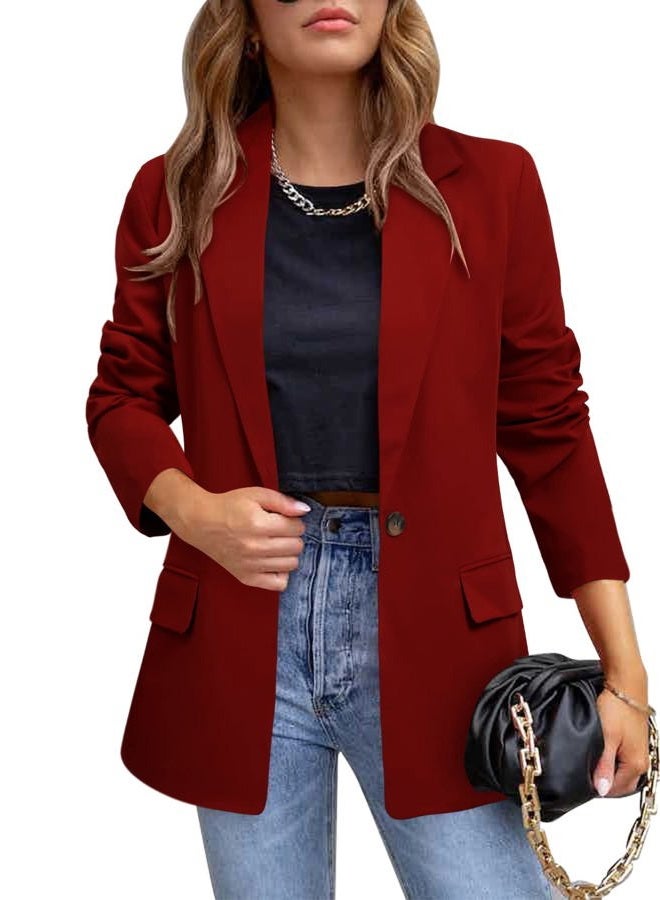 CRAZY GRID Womens Casual Blazer Jacket Long Sleeve Business Suit Jacket Fashion Dressy Work Office Jacket Open Front Button Ladies Blazer Purplish Red Size Small, Purplish Red-leopard Lining, S - Image 1