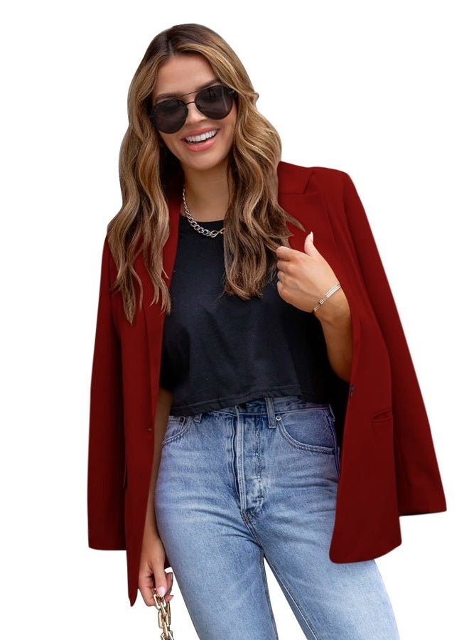 CRAZY GRID Womens Casual Blazer Jacket Long Sleeve Business Suit Jacket Fashion Dressy Work Office Jacket Open Front Button Ladies Blazer Purplish Red Size Small, Purplish Red-leopard Lining, S - Image 2