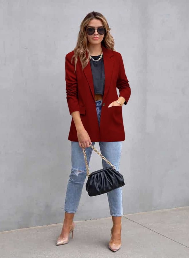 CRAZY GRID Womens Casual Blazer Jacket Long Sleeve Business Suit Jacket Fashion Dressy Work Office Jacket Open Front Button Ladies Blazer Purplish Red Size Small, Purplish Red-leopard Lining, S - Image 4