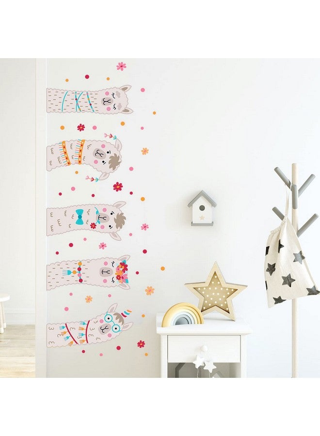Maydahui Cute Llama Wall Decals Fun Animal Alpaca Wall Sticker (14.7x40.9 Inch) Colorful Flower Dots Wall Decals for Kindergarten Kids Bedroom Nursery Daycare Center - Image 3