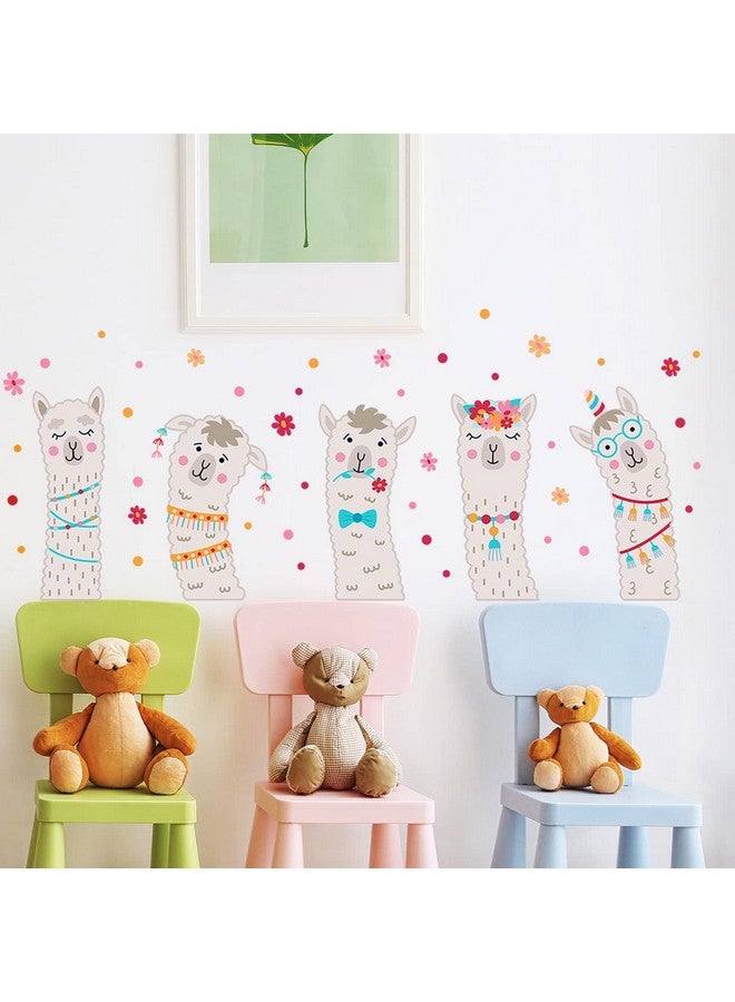 Maydahui Cute Llama Wall Decals Fun Animal Alpaca Wall Sticker (14.7x40.9 Inch) Colorful Flower Dots Wall Decals for Kindergarten Kids Bedroom Nursery Daycare Center - Image 5