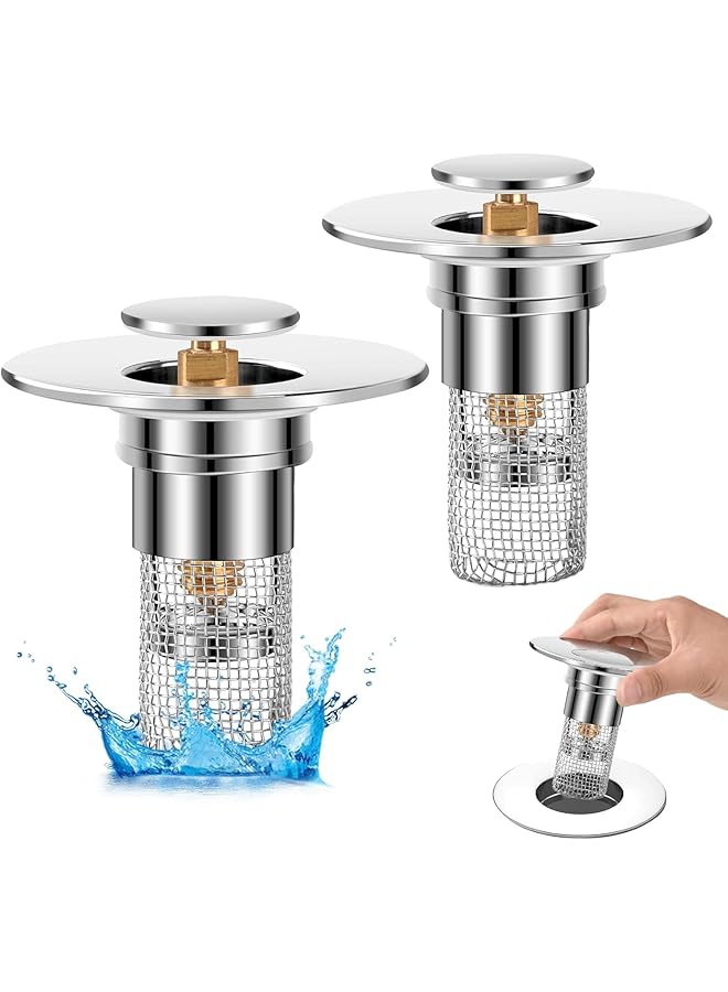 The Bros 2Pcs Bathroom Sink Drain Strainer, Pop Up Sink Drain Filter,Removable Stainless Steel Filter Basket Hair Catcher Universal Bathtub Sink Drain,Bathroom Sink Stopper Replacement - Image 1