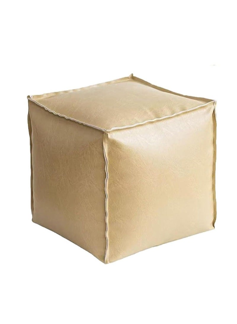Apustim 40*40*40cm unfilled cushion cover，faux leather fluffy ottoman footstool for living room decoration square footstool for storage，floor mat footstool（cream apricot，cover only，no filling）  - Image 1