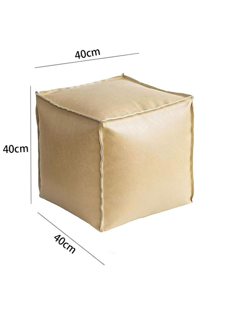 Apustim 40*40*40cm unfilled cushion cover，faux leather fluffy ottoman footstool for living room decoration square footstool for storage，floor mat footstool（cream apricot，cover only，no filling）  - Image 2