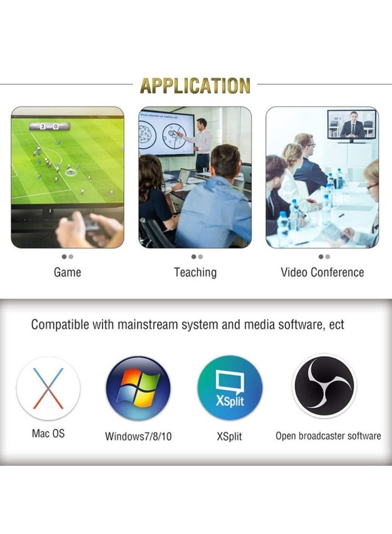 Video Capture Card HDMI High Definition Acquisition, Mini USB 2.0 1080P HD Live Streaming Recorder Box Black - Image 2