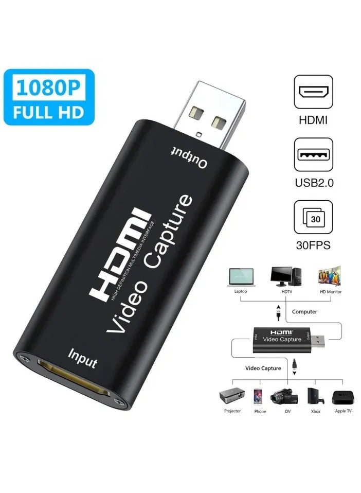 Video Capture Card HDMI High Definition Acquisition, Mini USB 2.0 1080P HD Live Streaming Recorder Box Black - Image 1