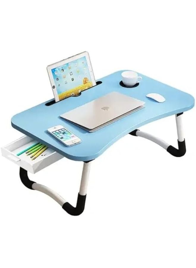 Harmony Home Harmony Home Portable Folding Laptop Desk, 60x40x28 cm, Adjustable Lap Tray with iPad & Cup Holder, Foldable Non-Slip Legs, Ergonomic Bed Table for Work, Study & Camping, Blue - Image 2