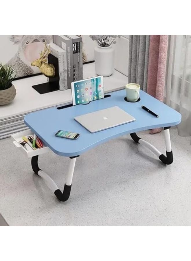 Harmony Home Harmony Home Portable Folding Laptop Desk, 60x40x28 cm, Adjustable Lap Tray with iPad & Cup Holder, Foldable Non-Slip Legs, Ergonomic Bed Table for Work, Study & Camping, Blue - Image 5