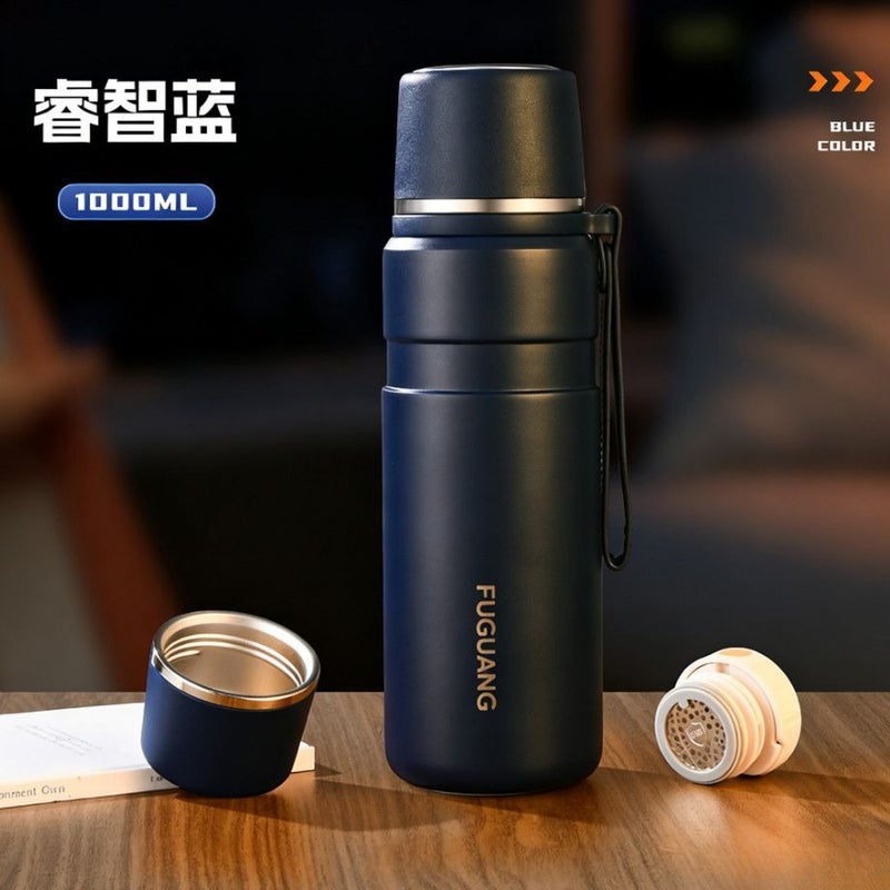 FUGUANG Large Capacity Insulated Water Bottle for Men, 316 Stainless Steel with Tea Separator and Dual Lids - Image 1