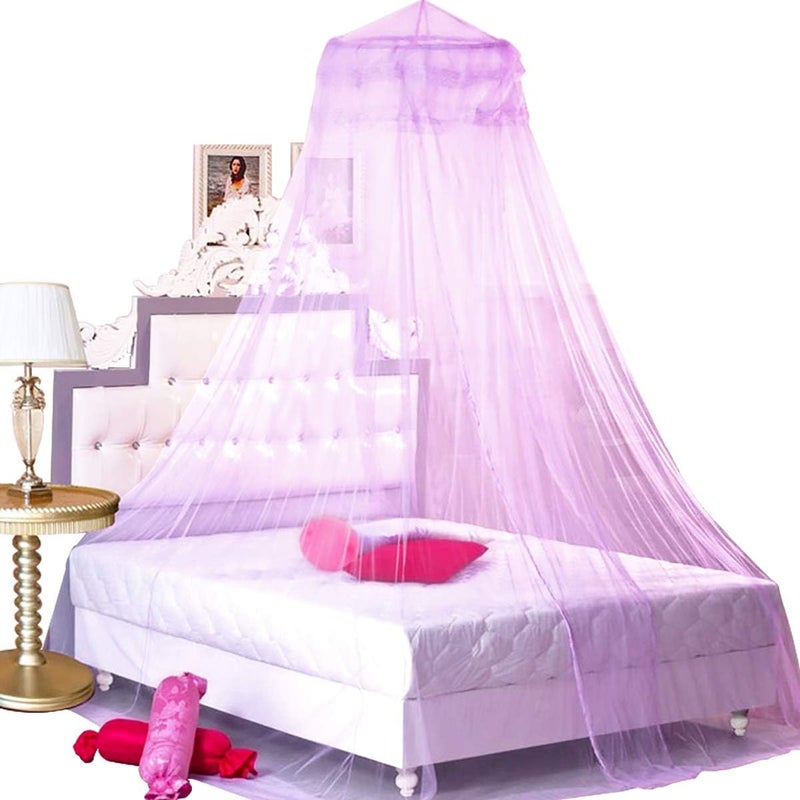 BCBYou Princess Bed Canopy Netting Mosquito Net Round Lace Dome for Twin Full and Queen Size Beds Crib with Jumbo Swag Hook (Purple) - Image 1