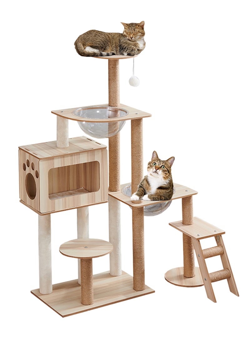 Kidle One-Piece Large Cat Climbing Frame Cat Tree Cat Apartment Cat Jumping Platform Cat Scratching Board Cat Nest Sisal Cat Scratching Post with Bed Transparent Space Capsule Cat Tower for Indoor  - Image 1