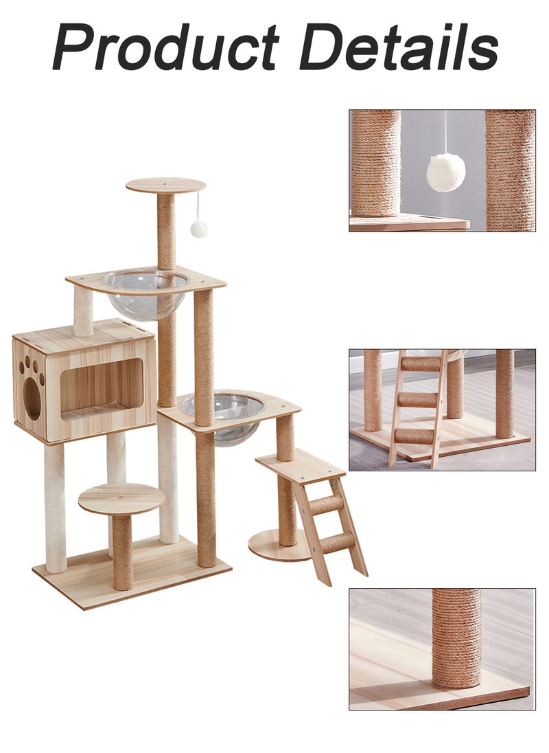 Kidle One-Piece Large Cat Climbing Frame Cat Tree Cat Apartment Cat Jumping Platform Cat Scratching Board Cat Nest Sisal Cat Scratching Post with Bed Transparent Space Capsule Cat Tower for Indoor  - Image 3