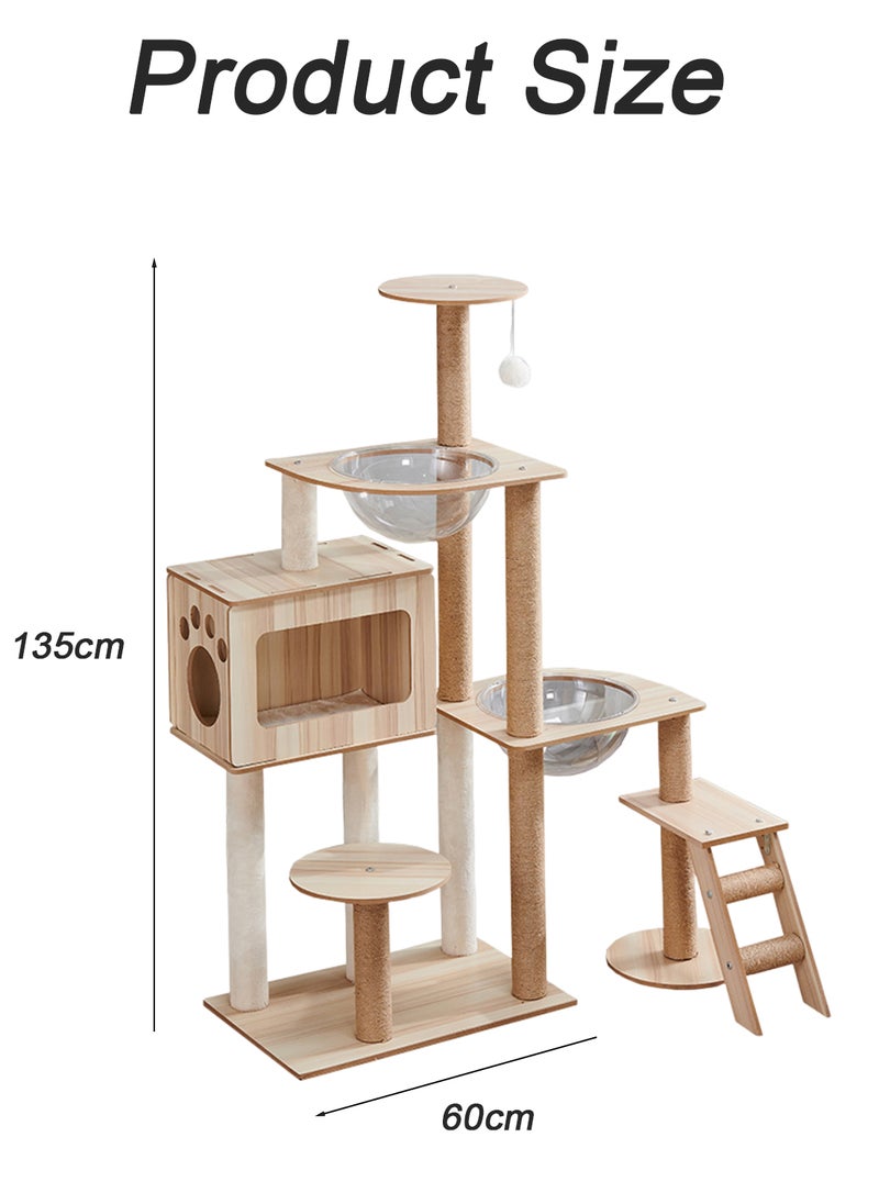 Kidle One-Piece Large Cat Climbing Frame Cat Tree Cat Apartment Cat Jumping Platform Cat Scratching Board Cat Nest Sisal Cat Scratching Post with Bed Transparent Space Capsule Cat Tower for Indoor  - Image 2