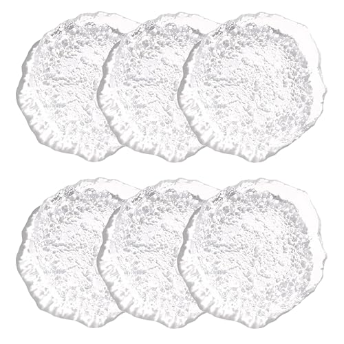 Coolcapis 6 pcs Textured Clear Glass Plates Wavy Edge Decorative Modern Hammered Ice Appetizer Plates Set Glass Serving Tray Dinner Appetizer Artistic Dinnerware Frosted Elegant Clear Small - Image 1