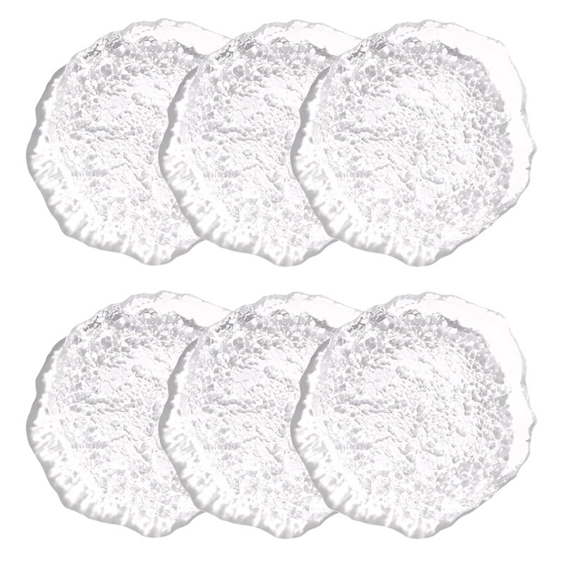 Coolcapis 6 pcs Textured Clear Glass Plates Wavy Edge Decorative Modern Hammered Ice Appetizer Plates Set Glass Serving Tray Dinner Appetizer Artistic Dinnerware Frosted Elegant Clear Small - Image 2