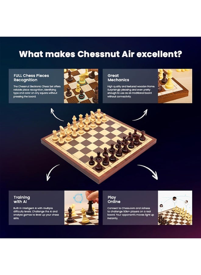 Chessnut Air Electronic Chess Set, A magnificently Handcrafted Wooden Chess Board with Extra Queens,LEDs, AI Adaptive Electronic Chess Set Game and App with Computer Chess Board - Image 4