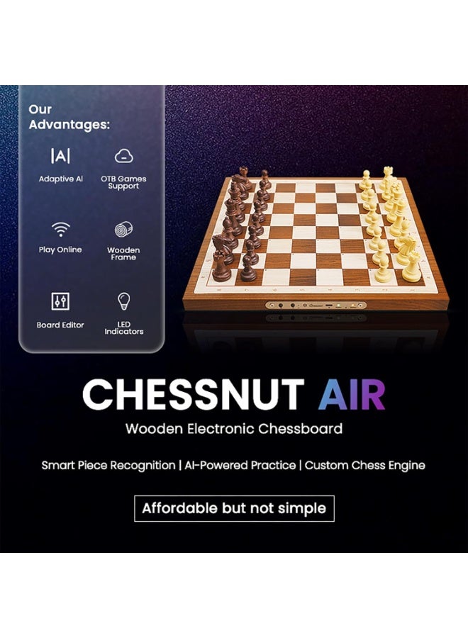 Chessnut Air Electronic Chess Set, A magnificently Handcrafted Wooden Chess Board with Extra Queens,LEDs, AI Adaptive Electronic Chess Set Game and App with Computer Chess Board - Image 2