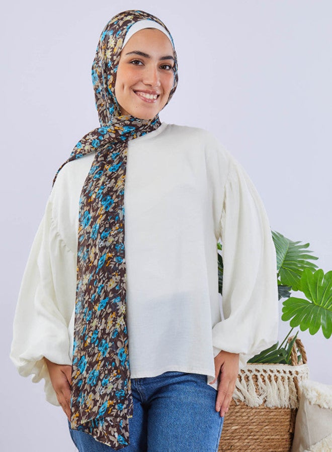 Tie Shop Tie Shop - Printed Crinkled Chiffon Scarf - Dark Green - Brown For Women