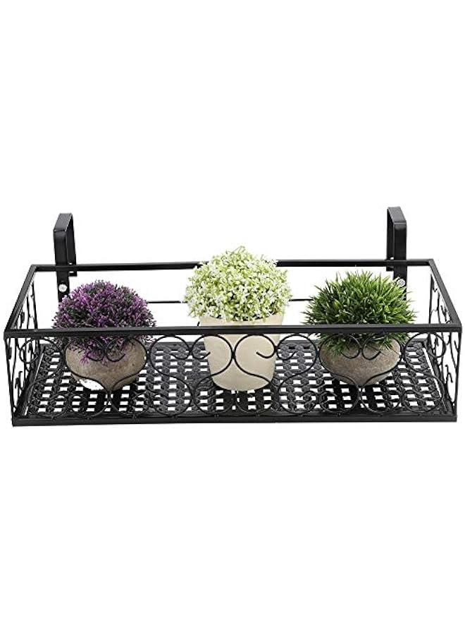 Generic Outdoor Flower Pot Stand Rack, Balcony Patio Railing Hanging Shelf Basket, Iron Hanging Flower Pot Stand with Hooks for Yard Fence, Balcony Railing, Balcony Garden(Black, 19.7 X 7.9 X 4.7in)  - Image 1