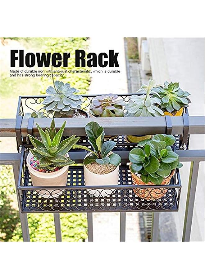 Generic Outdoor Flower Pot Stand Rack, Balcony Patio Railing Hanging Shelf Basket, Iron Hanging Flower Pot Stand with Hooks for Yard Fence, Balcony Railing, Balcony Garden(Black, 19.7 X 7.9 X 4.7in)  - Image 2