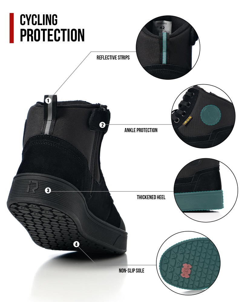 RIDEIRON Motorcycle Shoes for Men, CE Certified, Thickened Anti-Slip Sole, Breathable Casual Motorcycle Riding Boots with Ankle Support, Shift Pad (Black/11 Men) - Image 5