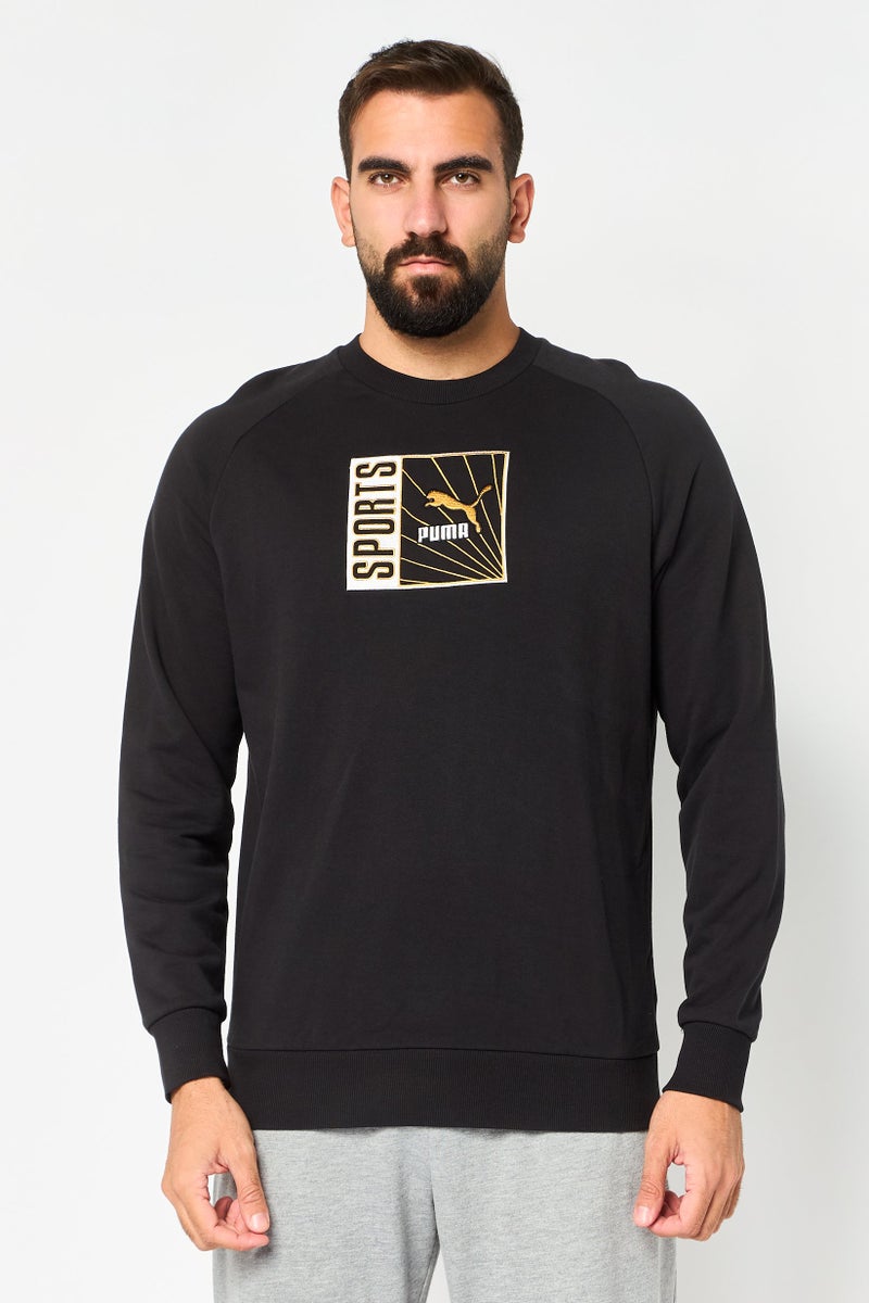 PUMA سويت شيرت رياضي للرجال بأكمام طويلة مناسب للخارج، أسود - Image 1