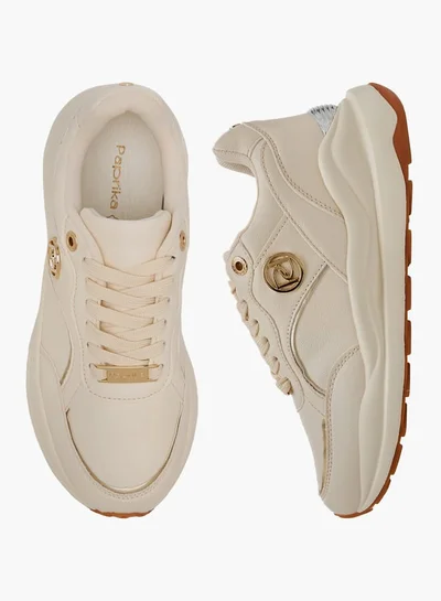 Paprika Women Panelled Sneakers with Metal Accent and Lace-Up Closure
