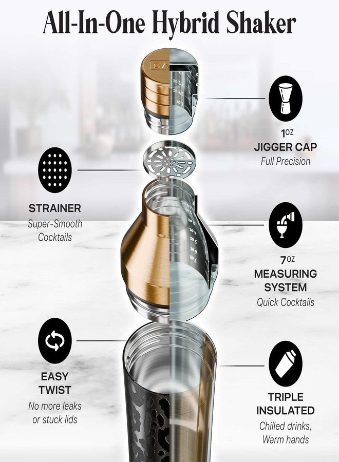 Bare Barrel Insulated Cocktail Shaker | Double Walled Stainless Steel | Martini Shaker for Home Bar Bartending | Built-in Drink Measurement System & Strainer, Travel Bag, 35 Recipes | Gift Set (Leopard Copper) - Image 4