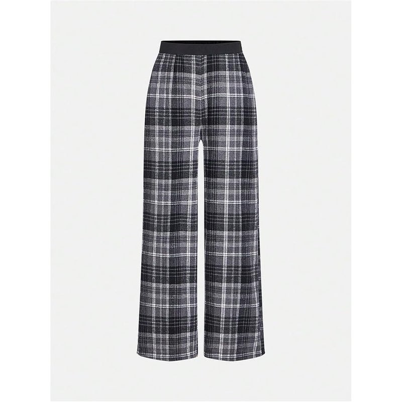 WDIRARA Girl's Plaid Wide Leg Long Baggy Pants with Pockets - Image 3