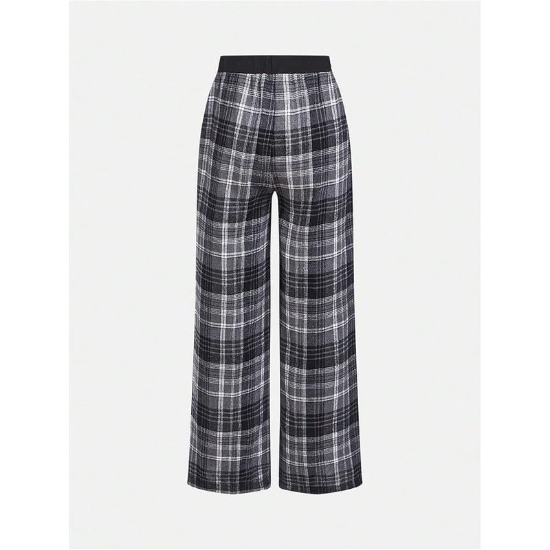WDIRARA Girl's Plaid Wide Leg Long Baggy Pants with Pockets - Image 4