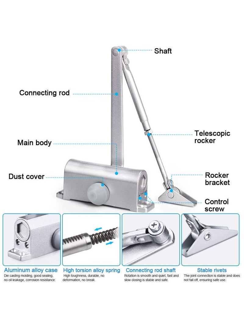 KASTWAVE Door Closer, Automatic Hydraulic Adjusting Silent Soft Slow Slam Gate Closer Overhead Concealed Aluminium Door Closer for 35-65kg 70-110cm Wide Wooden Metal Door Fire Door Internal External Door  - Image 2