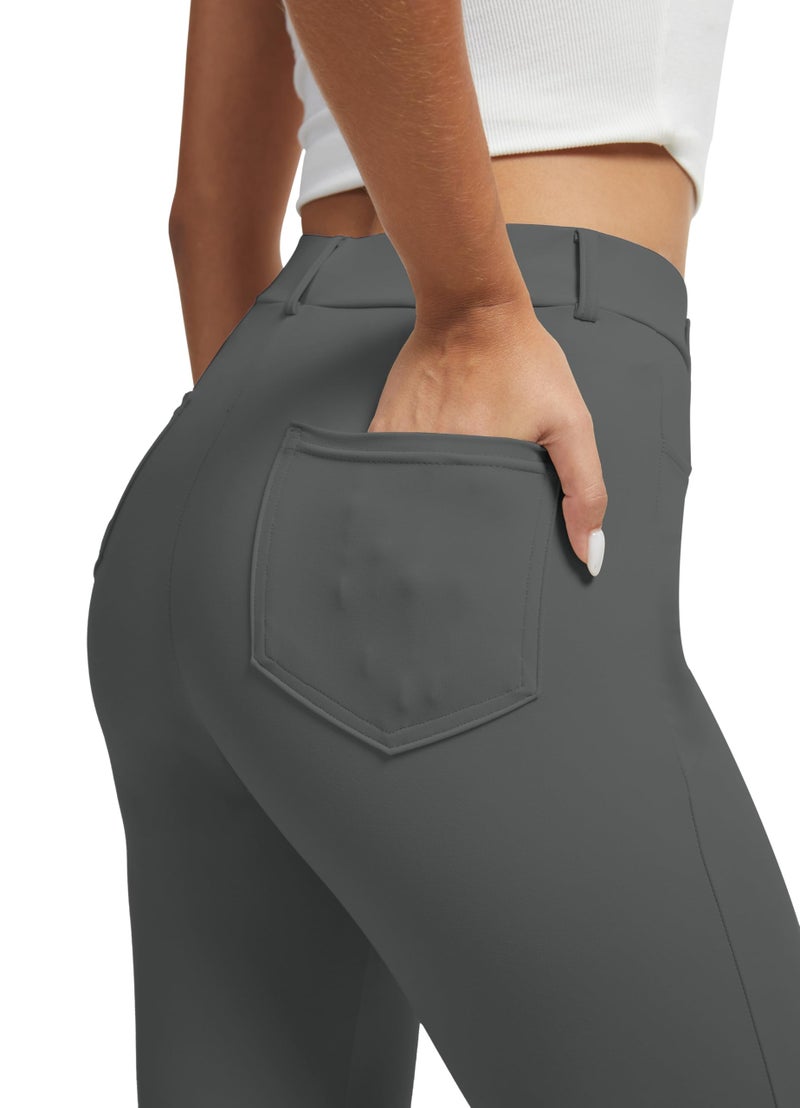 VIMPEP Yoga Pants Women Straight Leg Pants with Pockets High Waist Stretchy Pull On Dress Slacks for Casual Lounge Office Work Petite/Regular 1202 29 Dark Grey Color M - Image 3