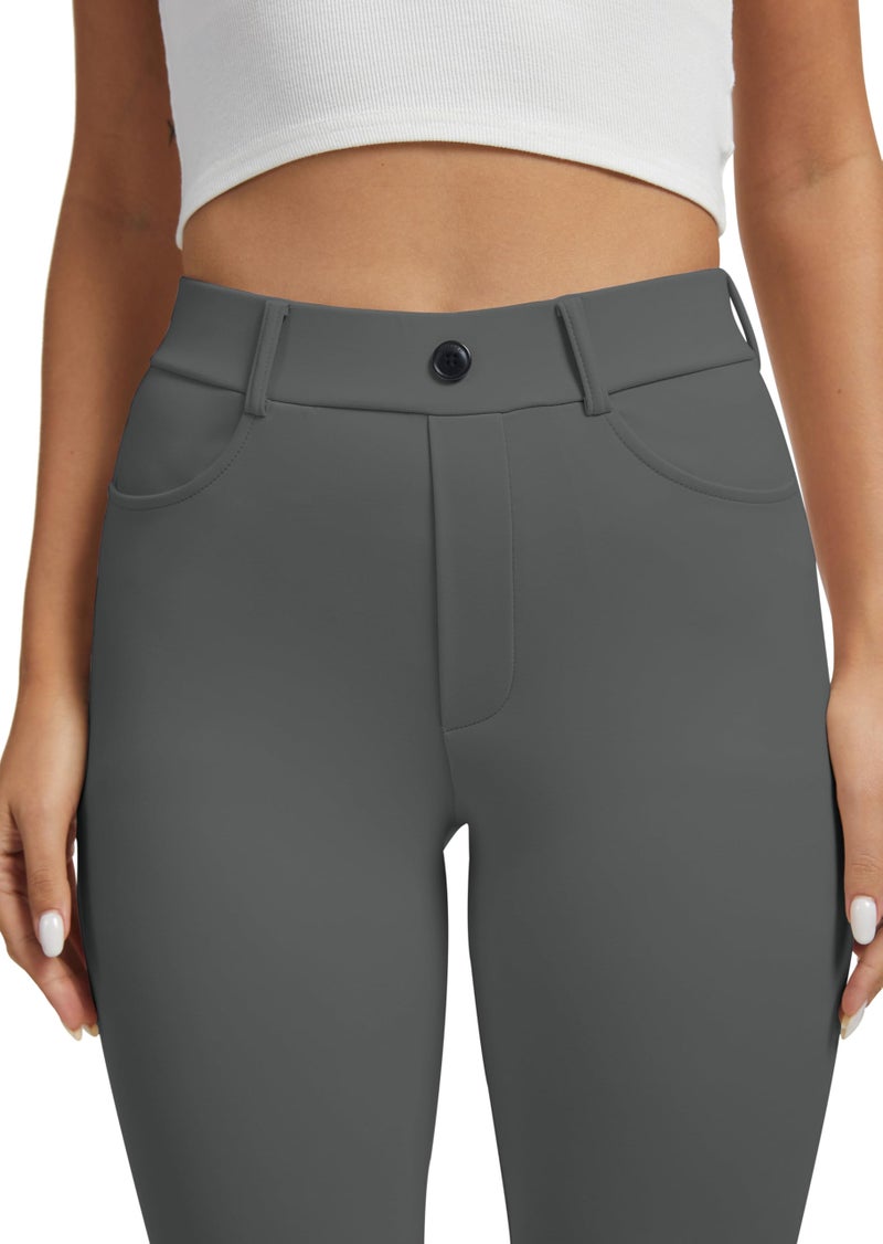 VIMPEP Yoga Pants Women Straight Leg Pants with Pockets High Waist Stretchy Pull On Dress Slacks for Casual Lounge Office Work Petite/Regular 1202 29 Dark Grey Color M - Image 2