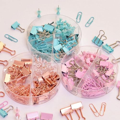 OANGO Binder Clips, Push Pins, Paper Clips Combo Set | Large & Small Stationery Kit for Office, School & Home Supplies | Random Colors - Image 1