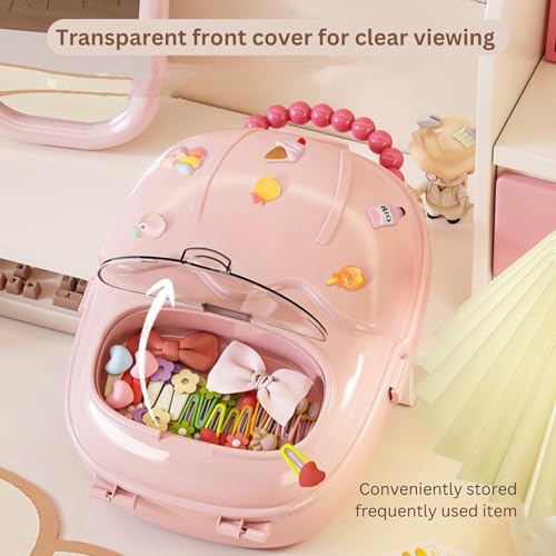 HoopVool Pink Heart-Shaped Storage Box for Hair Accessories, Cosmetics - Portable Large Capacity Storage Box for Girls (PINK-2) - Image 4