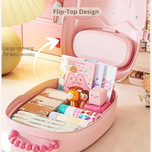 HoopVool Pink Heart-Shaped Storage Box for Hair Accessories, Cosmetics - Portable Large Capacity Storage Box for Girls (PINK-2) - Image 5