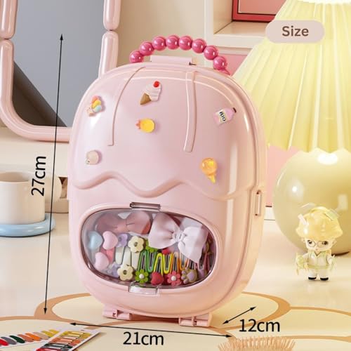 HoopVool Pink Heart-Shaped Storage Box for Hair Accessories, Cosmetics - Portable Large Capacity Storage Box for Girls (PINK-2) - Image 3