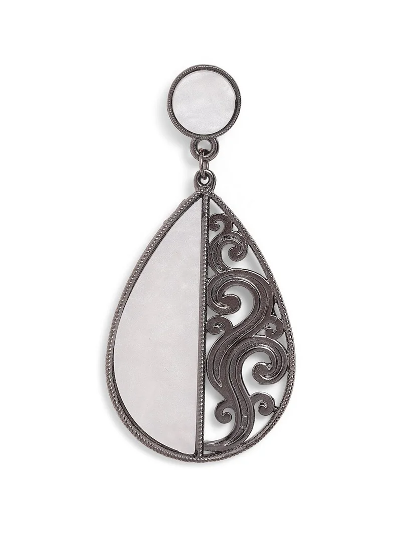 ISHIN  White Colour Metallic Grey Plated Drop Earring for Women | Best Price UAE