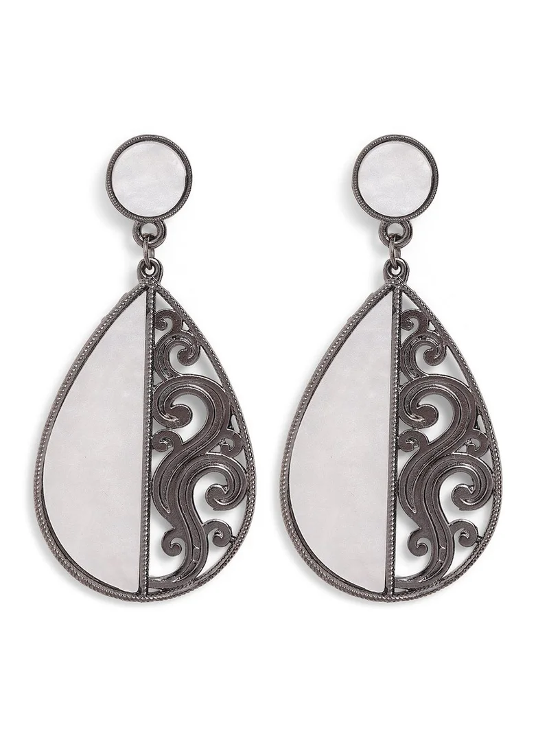 ISHIN  White Colour Metallic Grey Plated Drop Earring for Women | Best Price UAE